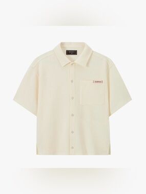 NEW Nude Project Waffle Shirt Ivory Medium Short Sleeve button down